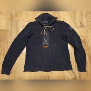 Polo Ralph Lauren Navy Blue Lace Up Pullover Sweater Men’s Small